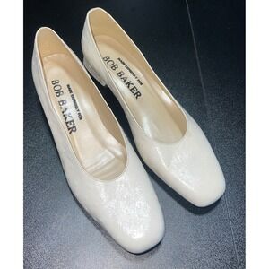Bob Baker Vintage‎ Cream Textured Leather Square Toe Block Heel Pumps 7.5N